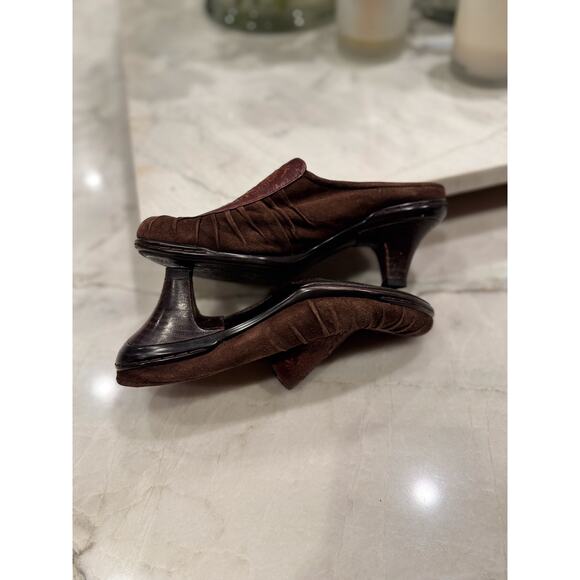 Sofft Comfort Shoes Sz 6.5 Brown Suede Burgundy Paisley Camille Leather Mules - Picture 7 of 9